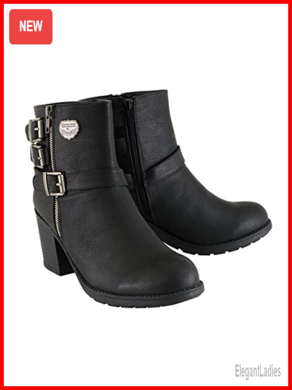 Faux Leather Ankle Booties with Triple Buckle and Platform Heel